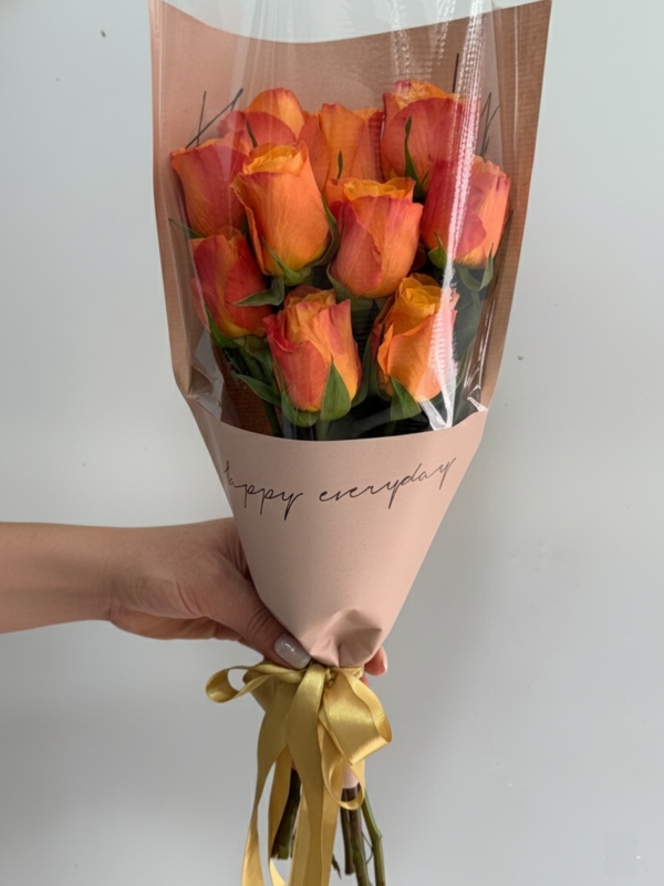  10 İthal Turuncu Gül Buketi