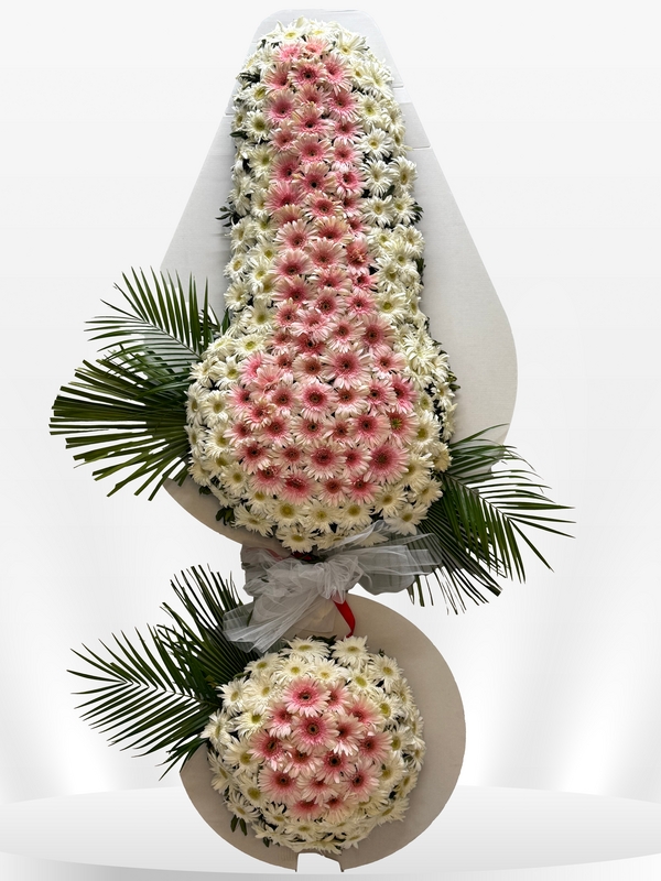 2 Katlı Pembe & Beyaz Çelenk