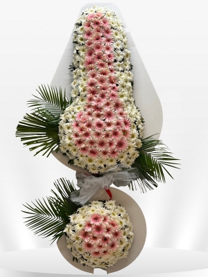 2 Katlı Pembe & Beyaz Çelenk